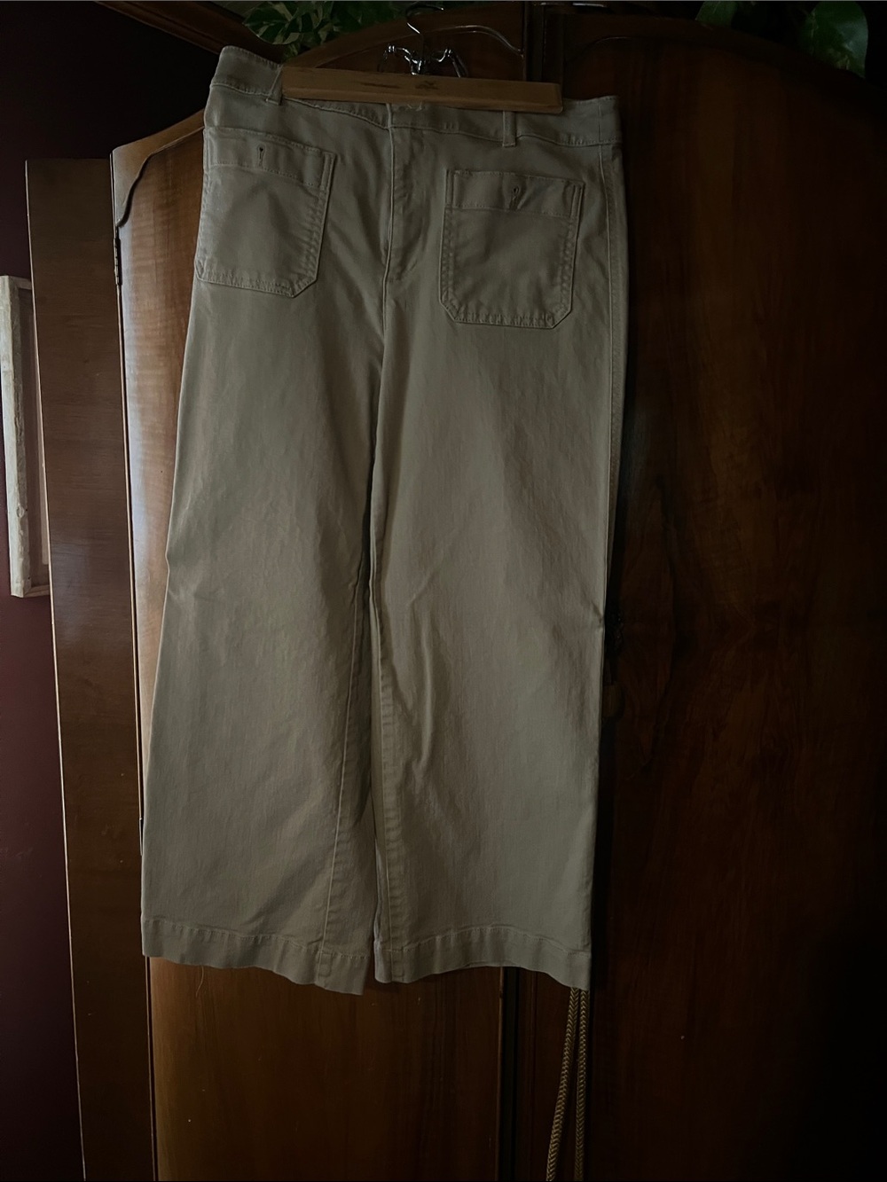 LOFT Khaki Cropped Wide-Leg Pants